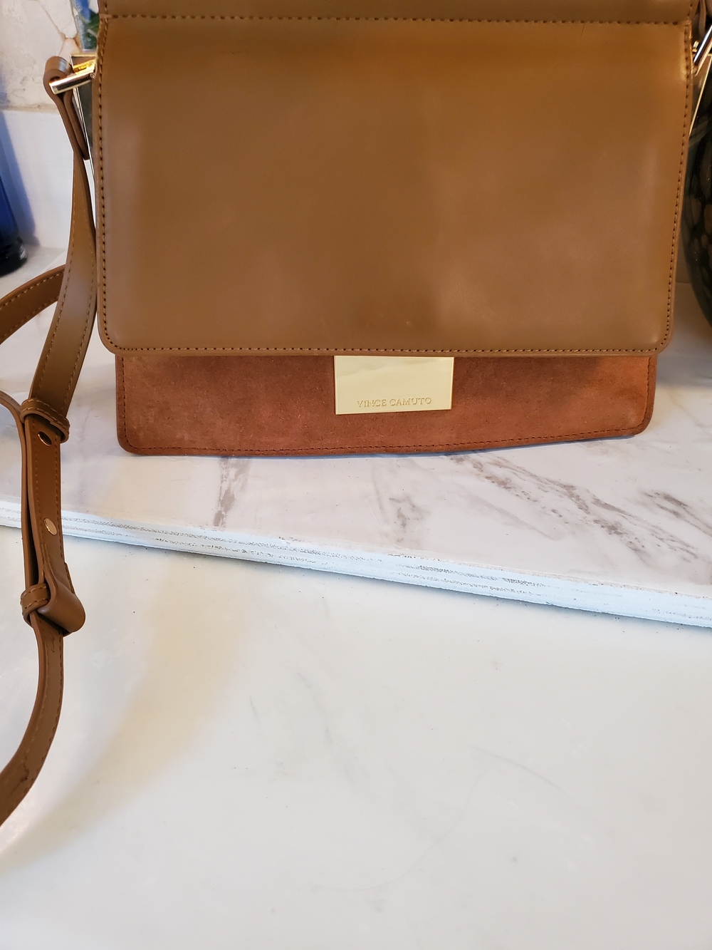 Vince Camuto Two-Tone Tan and Cognac Crossbody Bag